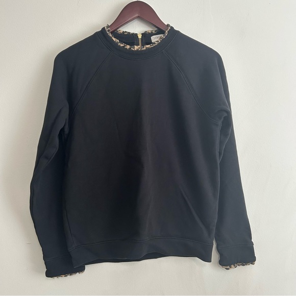 J Crew Factory Black Leopard Ruffle Woman’s Sweatshirt Size S - Picture 1 of 8